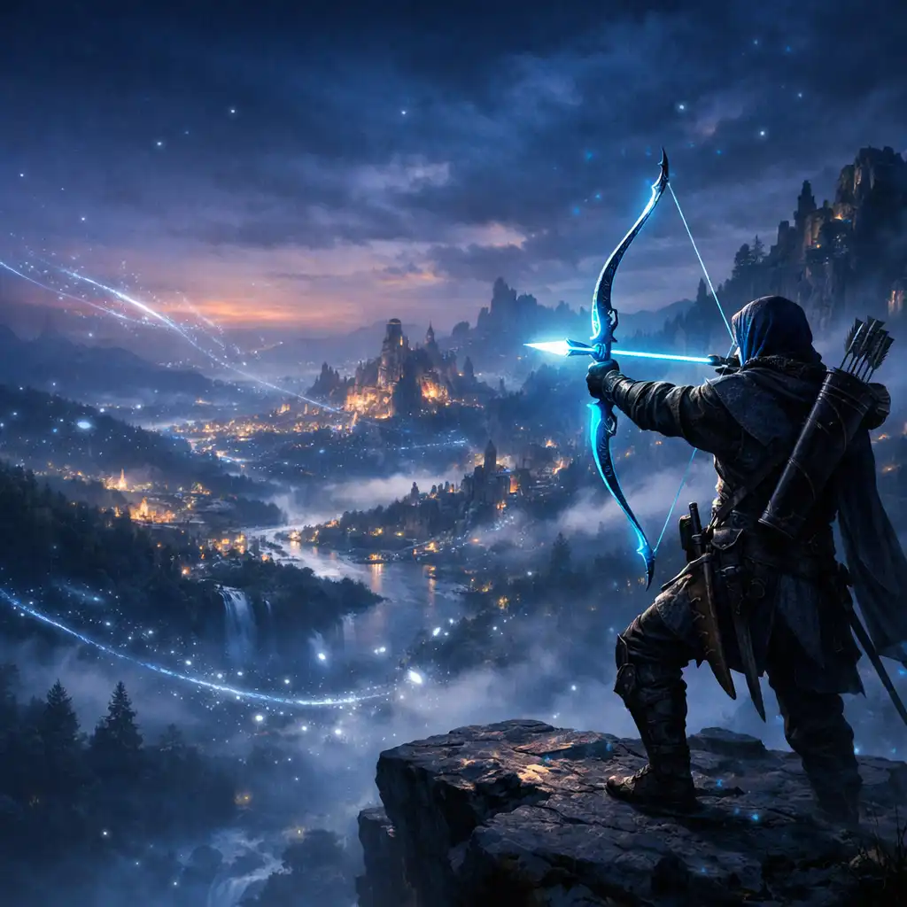 Fantasy íjász a világító völgy felett