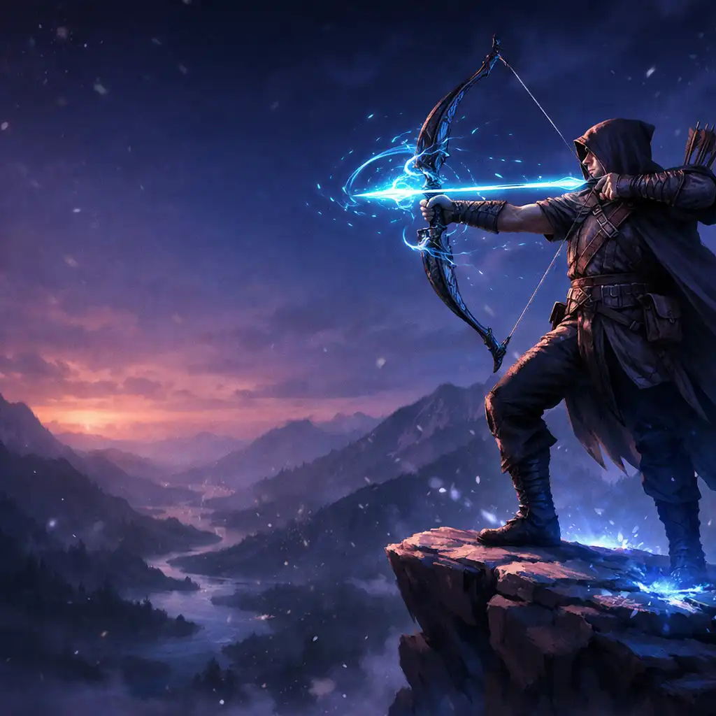 Fantasy íjász világító nyílvesszővel